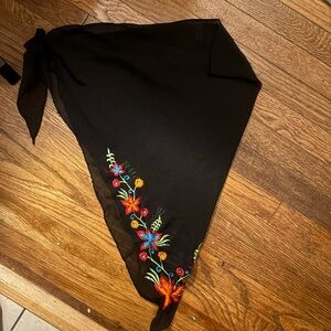 Cejon Black Floral Pareo Swim cover Scarf